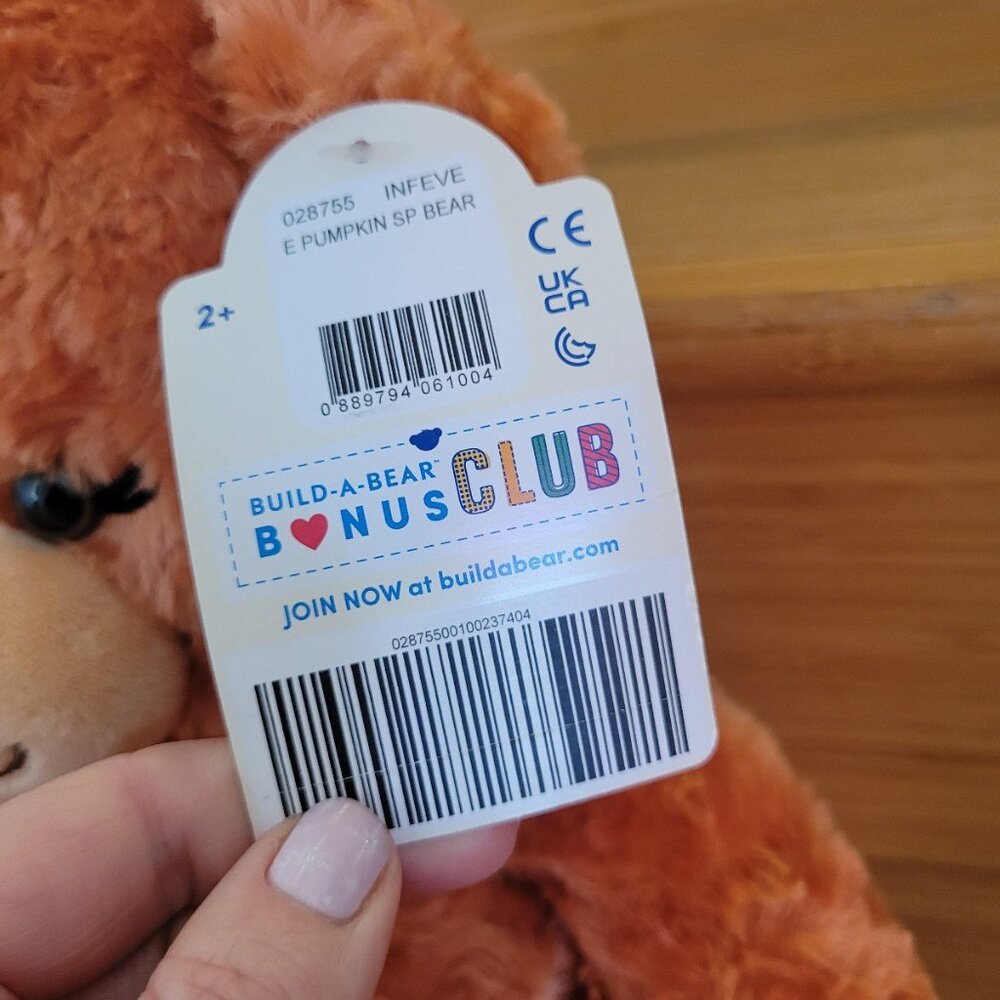 Build A Bear Pumpkin Spice Bear Plush Orange Curly Glitter NWT. Super soft. - Picture 6 of 9